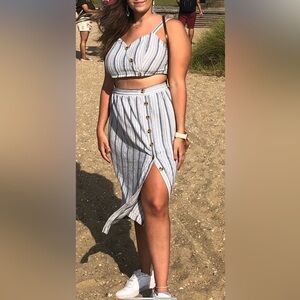 Aeropostale Blue Striped Midi Slit Set